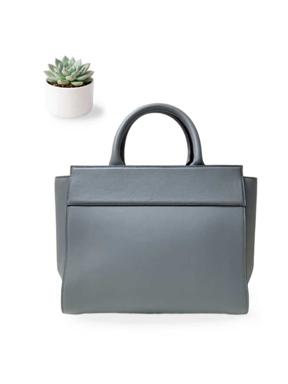 Kendall + Kylie Grey Leather Tote Bag Structured Satchel Silver Hardware Purse - Picture 4 of 13